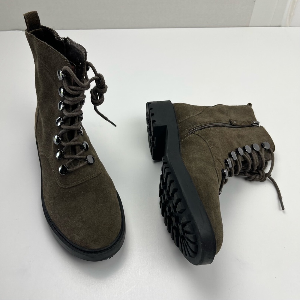 Linea Paolo Trinity Combat Boot Olive Green Suede Lace-up Lug Sole Women Size 6M